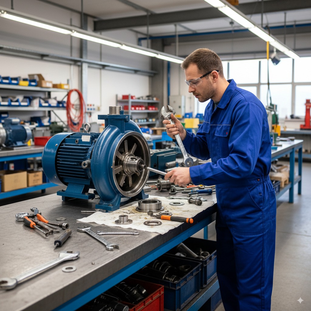 Reparación de bomba centrífuga en taller
